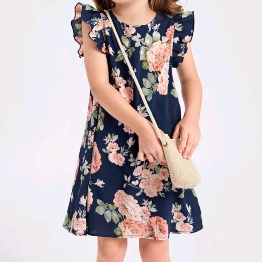 💖*NWOT* Girl's Floral Print Butterfly Sleeve Dress Size 6 - Picture 1 of 3